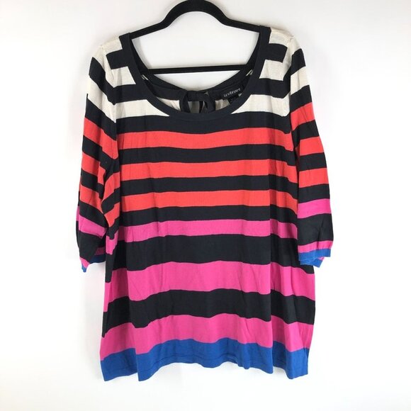 Lane Bryant Red Pink Stripe Scoop Neck Lightweight Sweater Tunic Top Size 22/24 - Picture 1 of 3